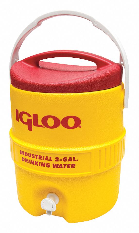 Igloo 421 Ultratherm Beverage Dispenser, 2 gal, Insulated, Spigot, Swing Up Handle, Yellow Body, Red Lid
