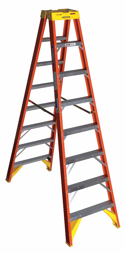 Werner T6208 Twin Stepladder, 8 ft Ladder Size, Fiberglass, 300 lb Load Capacity, 37 lb Wt