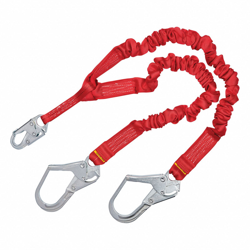 3M Protecta 1340161 Shock-Absorbing Lanyard, Tubular Webbing, Steel Rebar Hook, Steel Snap Hook, 2 Legs, Red