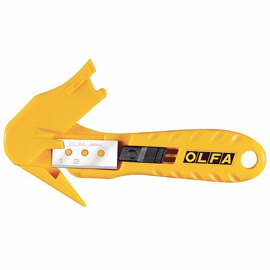 Olfa SK-10 Hook-Style Safety Cutter 6 1/4 in Overall Lg, Straight Handle, Textured, Steel, Yellow