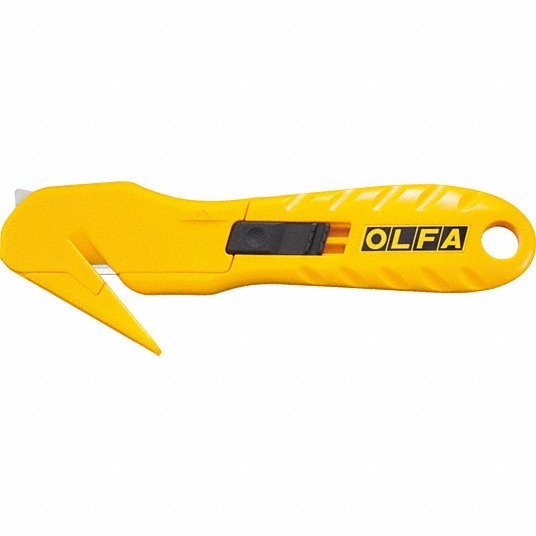 Olfa SK-10 Hook-Style Safety Cutter 6 1/4 in Overall Lg, Straight Handle, Textured, Steel, Yellow