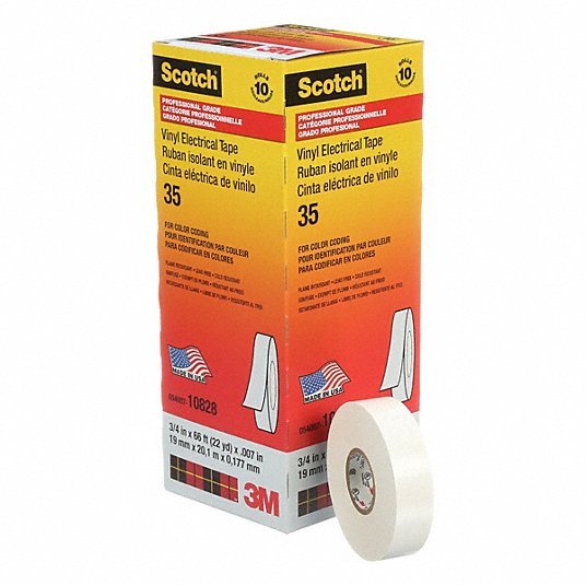 3M 10828 Electrical Tape: 3/4 in Wd, 22 yd Lg, 7 mil Thick, Vinyl, Rubber, 600 V Volt Rating, 35 White - Redwood.RW2A228