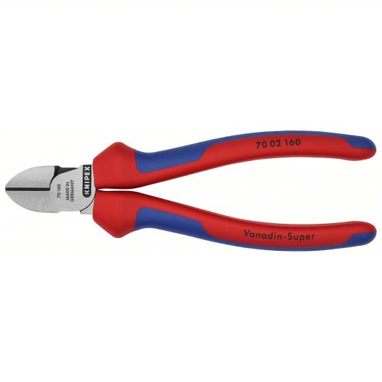 Knipex 70 02 160 Diagonal Cutting Plier Std, Straight, Narrow, 3/4 in Jaw Lg, 7/8 in Jaw Wd, 6 1/4 in Overall Lg, 70