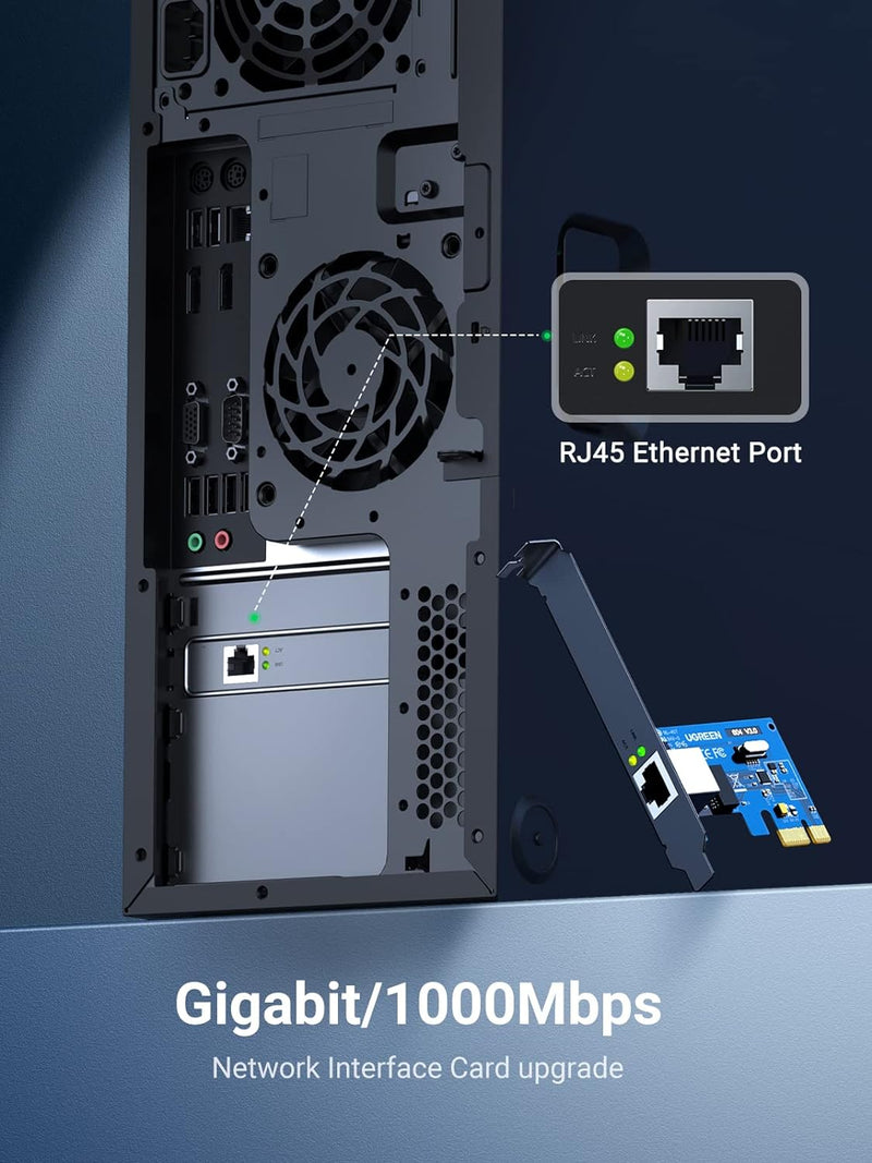 UGREEN 30771 Gigabit Ethernet PCI Express PCI-E Network Controller Card 10/100/1000Mbps RJ45 LAN Adapter Converter for Desktop PC