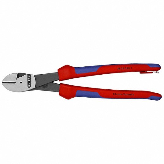 Knipex 74 22 250 T BKA High Leverage Diagonal Cutting Plier Std, Angled, Oval, 2 in Jaw Lg, 1 1/4 in Jaw Wd, Tether Ready