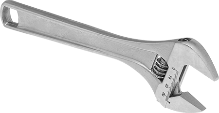 McMaster 7430A34 Adjustable Wrench with Measuring Scale 10" Overall Length, 1-3/8" Maximum Jaw Capacity, Chrome-Plated