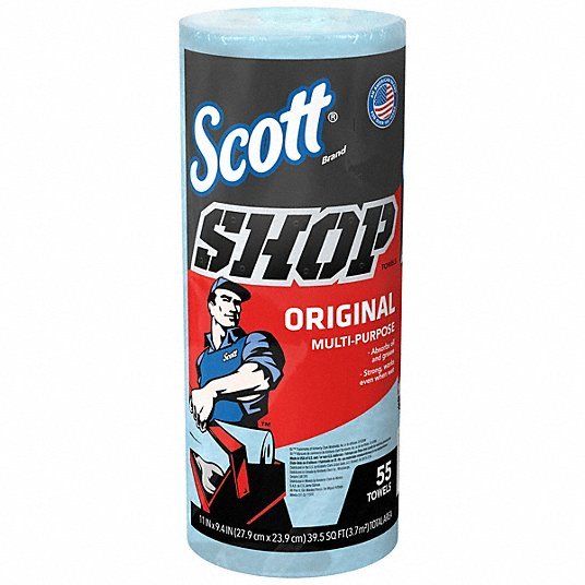 Kimberly Clark 75130 Scott Shop Towels Original, Multipurpose, Perforated Roll, Blue, 55 Towels/Roll, 11" x 9.4"