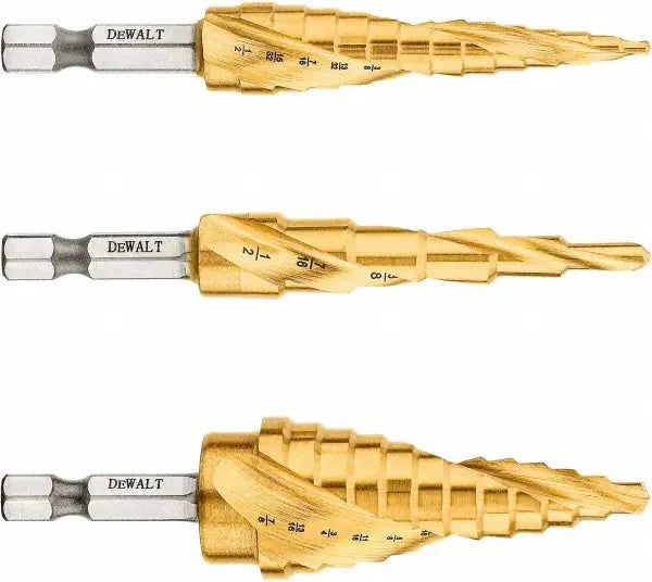 Dewalt DWA1790IR Step Drill Bit Set 31 Hole Sizes, 1/8 in to 7/8 in, 1/4 in Shank Hex Size, Hex Shank - Redwood.KV34D734