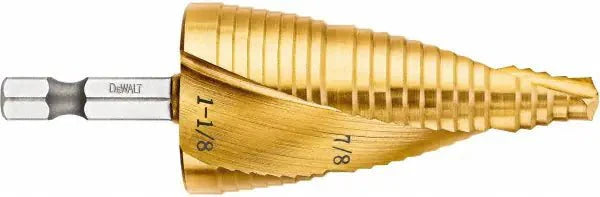 Dewalt DWA1789IR Step Drill Bit 2 Hole Sizes, 7/8 in to 1 1/8 in, 3/4 in Step Increments, Hex Shank - Redwood.KV34D733