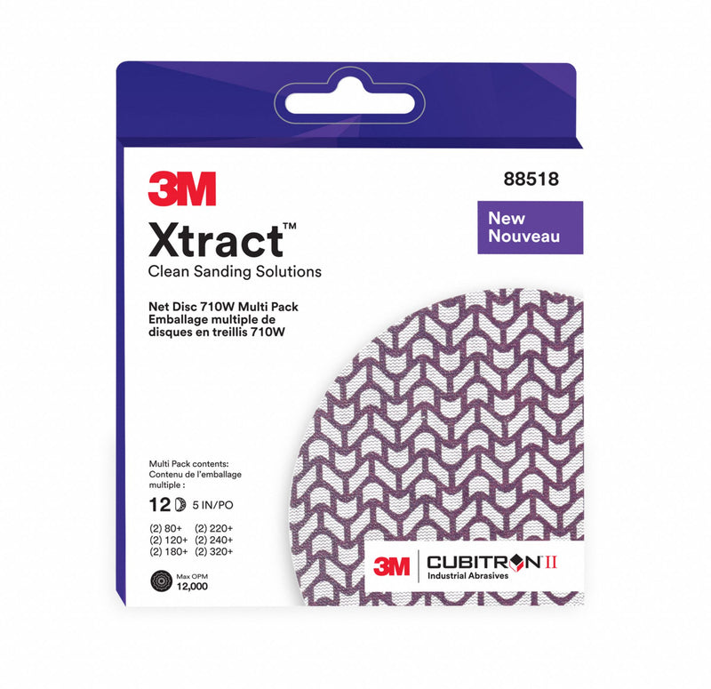 3M Cubitron II 7100288313 Hook-and-Loop Sanding Disc, Xtract 710W, 5 in Dia, Mesh, Ceramic, Net, 12,  12 PK