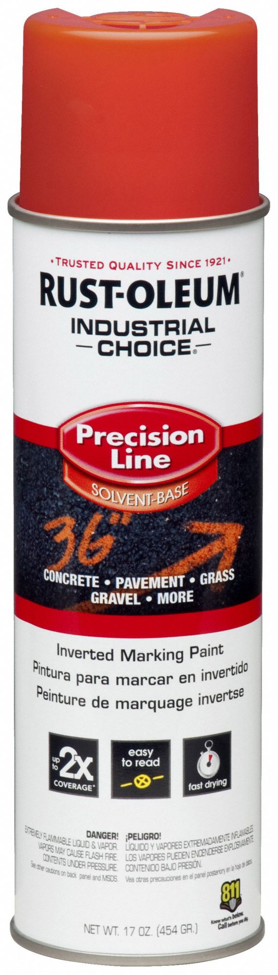 Rust-Oleum 1662838V Precision Line Marking Paint, Inverted Paint Dispensing, Fluorescent Red, 20 oz