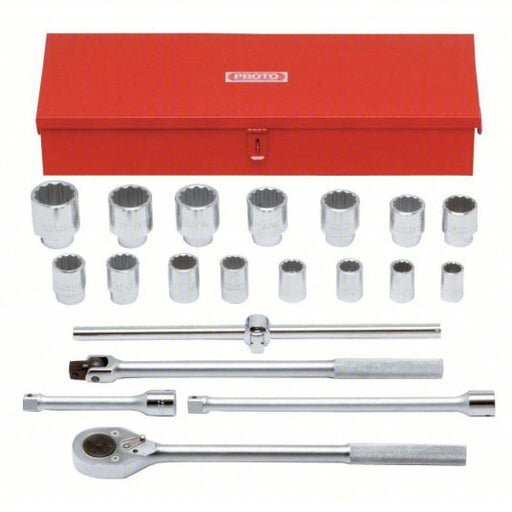 Proto J55102A Socket Set 3/4 in Drive Size, 20 Pieces, 7/8 in to 2 in Socket Size Range, Chrome