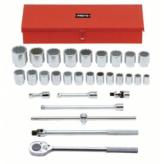 Proto J55104A Socket Set 3/4 in Drive Size, 29 Pieces, 7/8 in to 2 3/8 in Socket Size Range, (22) 12-Point