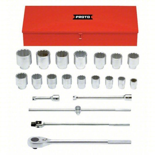 Proto J57102A Socket Set 1 in Drive Size, 22 Pieces, 1 1/2 in to 3 1/2 in Socket Size Range, (16) 12-Point