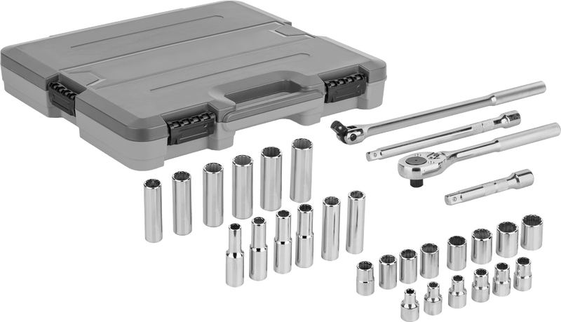 McMaster 7874N107 12-Point Socket Set, with Drive Tools, 1/2" Square Drive, 28 Pieces