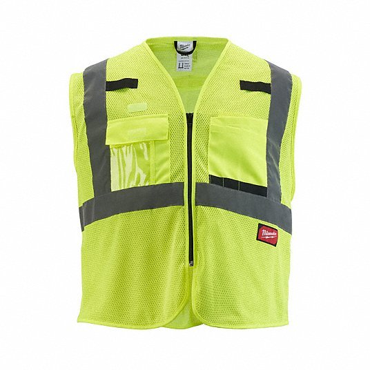 Milwaukee 48-73-5112 Safety Vest ANSI Class 2, U, L/XL, Lime, Mesh Polyester, Zipper, Single, Std Safety Vest