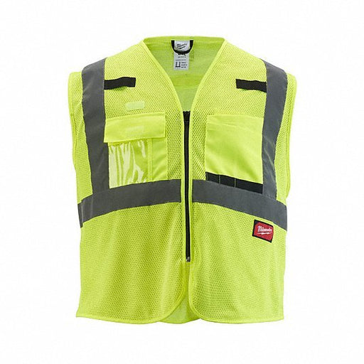 Milwaukee 48-73-5112 Safety Vest ANSI Class 2, U, L/XL, Lime, Mesh Polyester, Zipper, Single, Std Safety Vest