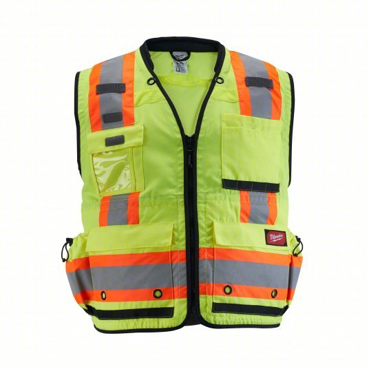 Milwaukee 48-73-5162 Safety Vest ANSI Class 2, U, L/XL, Lime, Mesh Polyester, Zipper, Contrasting, Single
