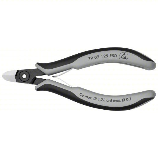 Knipex 79 02 125 ESD Diagonal Cutting Plier ESD-Safe, Flush, Oval, 5 in Overall Lg, 3/8 in Jaw Lg, 1/2 in Jaw Wd