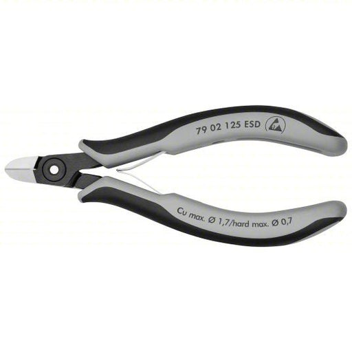 Knipex 79 02 125 ESD Diagonal Cutting Plier ESD-Safe, Flush, Oval, 5 in Overall Lg, 3/8 in Jaw Lg, 1/2 in Jaw Wd