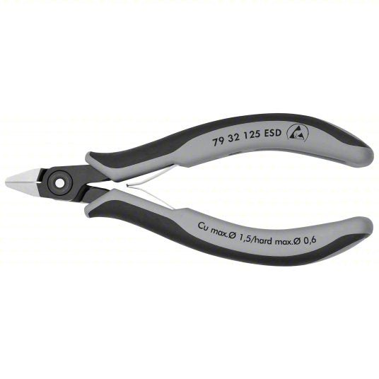 Knipex 79 32 125 ESD Precision Diagonal Cutting Plier ESD-Safe, Std, Pointed, 5 in Overall Lg, 1/2 in Jaw Lg