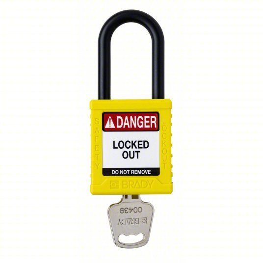Brady SDPL-YLW-38PL-KD Padlock Keyed Different, Nylon, Std Body Body Size, Plastic, Std, Yellow, 1 Pack Size