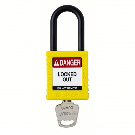 Brady SDPL-YLW-38PL-KD Padlock Keyed Different, Nylon, Std Body Body Size, Plastic, Std, Yellow, 1 Pack Size