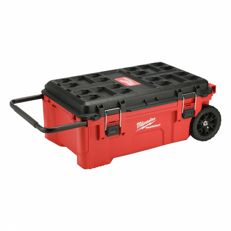 Milwaukee 48-22-8428 PACKOUT Rolling Tool Chest, 38 in W x 12 in D x 15-13/16 in H, Polymer, Telescoping Handle, 9 in Casters, 250 lb Capacity, Black/Red