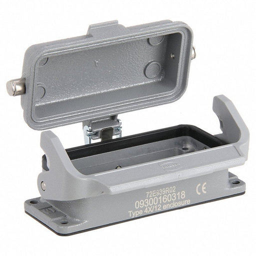 Harting 09300160318 Rectangular Connector Housing Size 16 B, Bulkhead Mount, Gray, Aluminum Die-Cast, IP65 - Redwood.KV793XW8