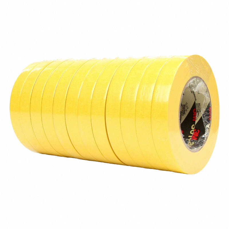 3M 301+ Painter's Tape, 11/16 in Wd, 60 yd Lg, 6.3 mil Thick, Yellow, Crepe Paper, Rubber, Indoor, 48 PK