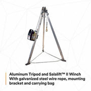 3M DBI-Sala 8301080 Confined Space Aluminum Tripod 7 ft to 7 ft Ht, 60 ft Cable Lg, Steel, Includes Winch