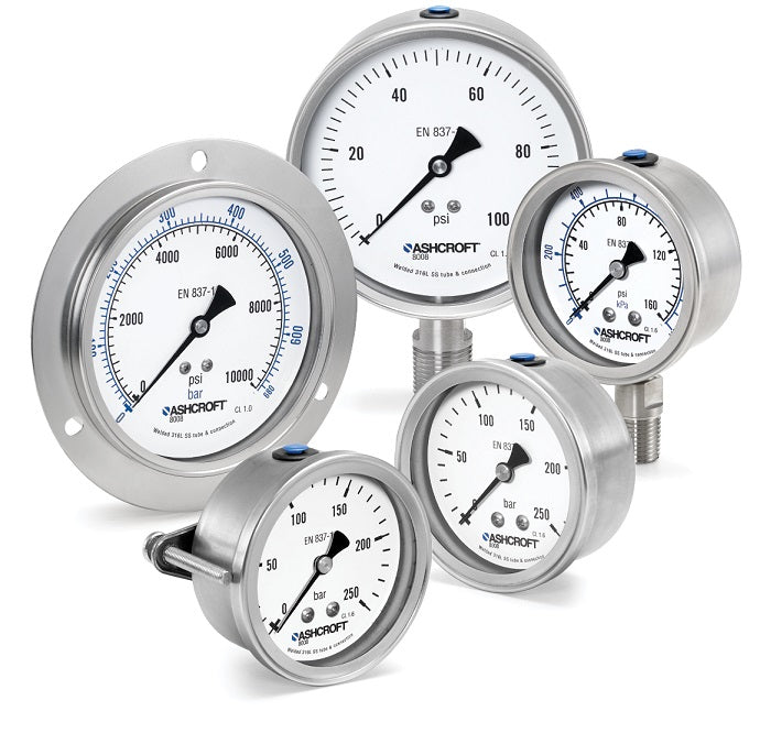 Ashcroft 638008S6G02BS0L6000#/BR-XS3 Pressure Gauge 0 psi / Hg to 6,000 psi, 2 1/2 in Dial, 1/4 in NPT Male, Lower Back, 8008S