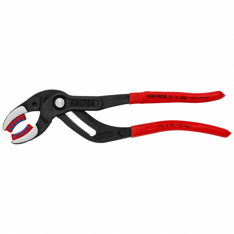 Knipex 81 11 250 Curved Jaw Tongue & Groove Pliers, 10 in Overall Length, 3 in Max Jaw Opening, Push Button, Chrome Vanadium Steel, Plastic Grip