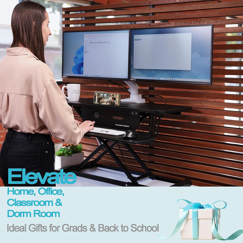 Versadesk VDPR PowerRiser 32" x 24" Electric Standing Desk Converter for Dual Monitor, Black