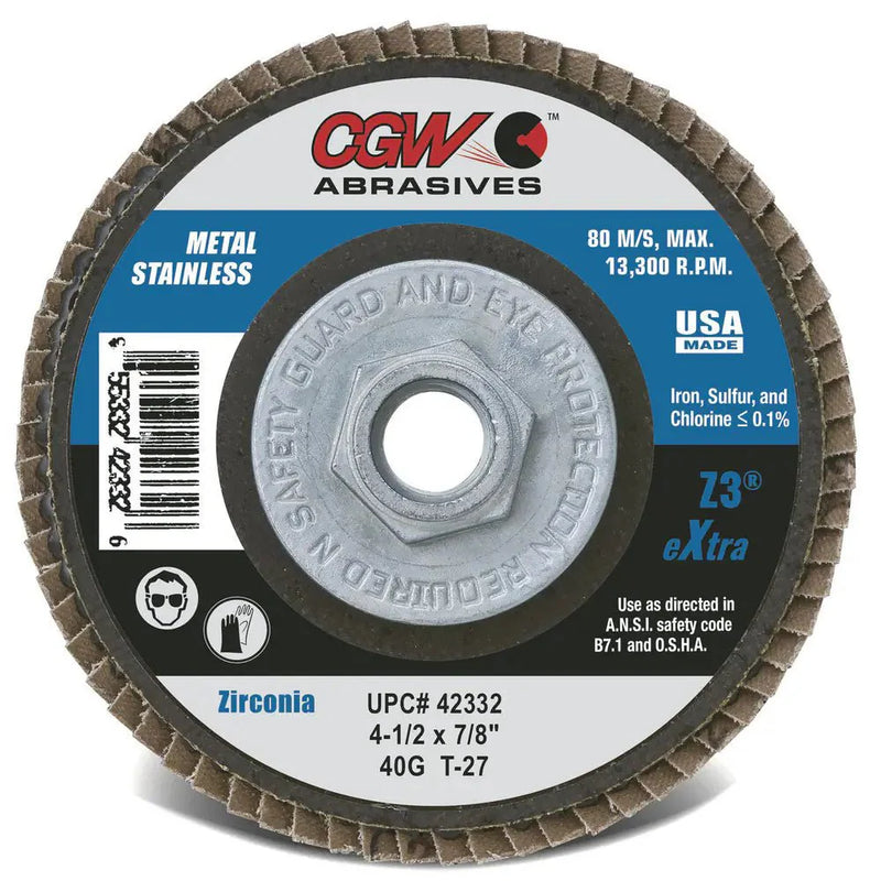 CGW 42335 Flap Disc 5/8-11 Hole, 80 Grit, Zirconia Alumina, Type 29