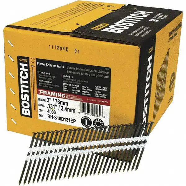 Bostitch RH-S10D131EP Framing Nails, Round Head, 21-Degree, Plastic Collated, 3 In x .131 In, 4000PK