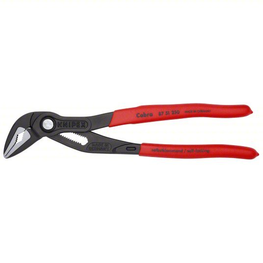 Knipex 87 51 250 Water Pump Plier V, Push Button, 1 1/4 in Max Jaw Opening, 10 in Overall Lg, 19 Jaw Positions