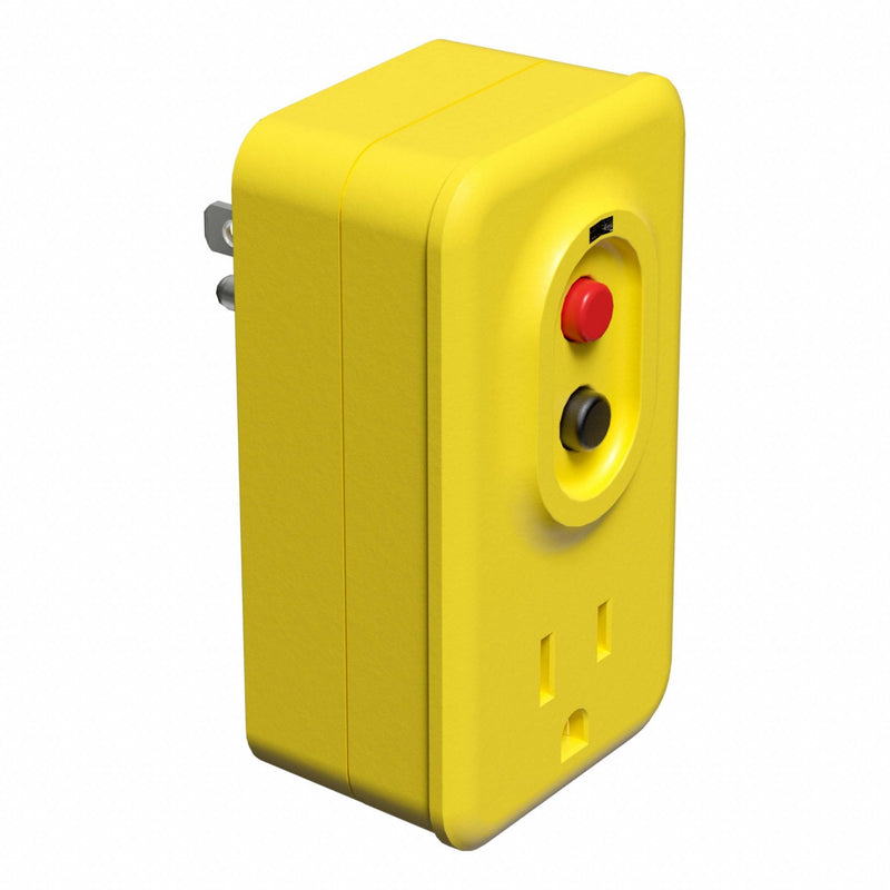 RW875LF3 GFCI Plug, Manual Reset, Self-Testing, NEMA 5-15P, 15 A, 125V AC, Yellow