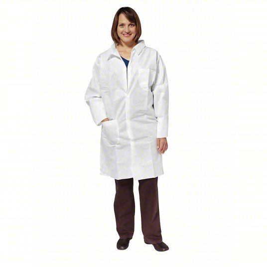 Kimberly-Clark 10019 Disposable Lab Coat SMMMS, Mandarin Collar, Snaps Closure, 2 Pockets, Open Cuff, M