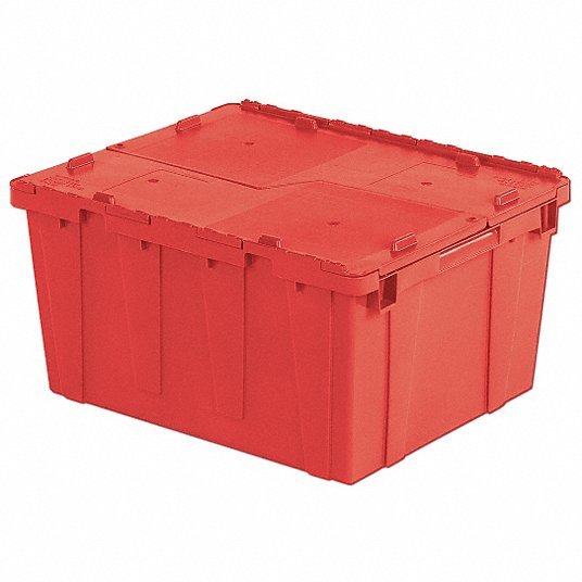 Orbis FP261 Red Attached Lid Tote 20.2 gal, 23 7/8 in x 19 5/8 in x 12 5/8 in, Red Body, Red Lid, Plastic