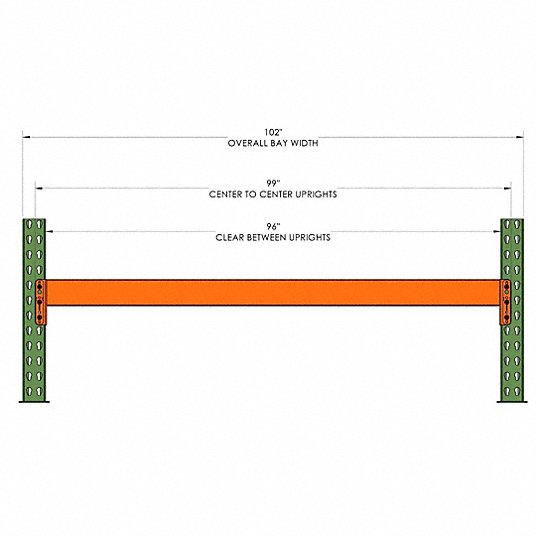 Husky Rack & Wire IBX39096 Step Beam, 96 in W x 3-7/8 in H x 2-1/2 in D, 16 ga Roll-Formed Steel, 5,210 lb Cap, Teardrop Pallet Rack Connection, Orange