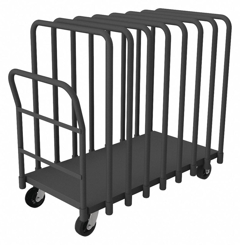 Durham Mfg APT8V-2448-5MR-95 Vertical Panel Truck, 1,800 lb Cap, 52 in L x 27-1/2 in W x 45 in H, 8 Adjustable Rails, Gray Steel