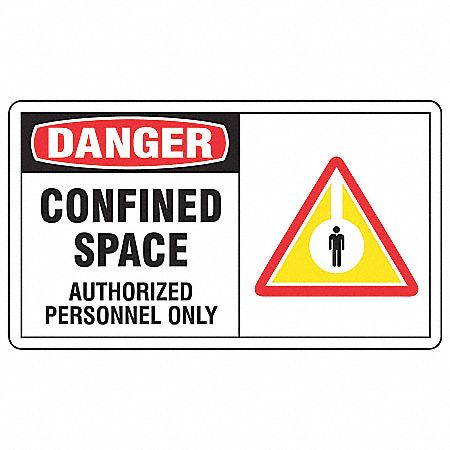 Accuform LCSP001VSP Confined Space Authorization Danger Safety Label, Vinyl Adhesive, 5 in W x 3-1/2 in H, OSHA Traditional, 5 PK