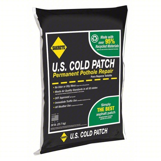 Sakrete 60450007 Cold Patch US Cold Patch, Recycled Asphalt Mix, 50 lb Container Size, Bag, Asphalt, No VOC