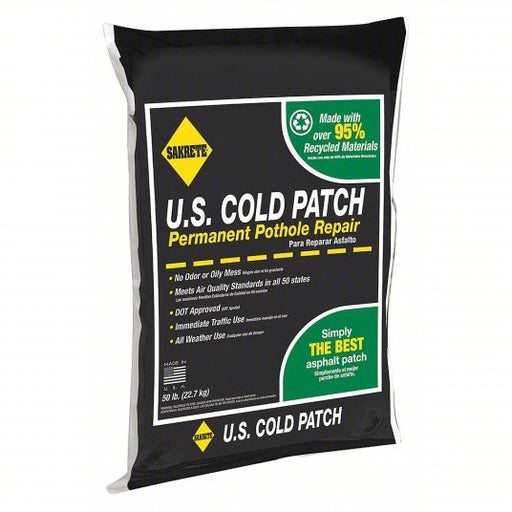 Sakrete 60450007 Cold Patch US Cold Patch, Recycled Asphalt Mix, 50 lb Container Size, Bag, Asphalt, No VOC