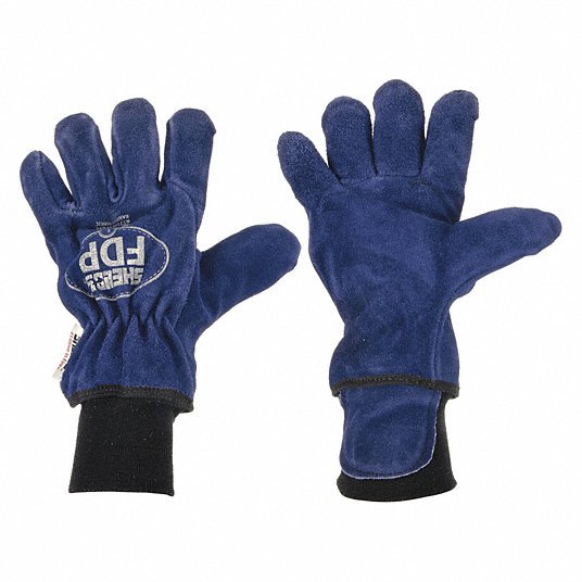 Shelby 5227 L Firefighter Gloves Cowhide Leather Palm, Cowhide Leather, Blue, Cuff Knit, L, 1 PR