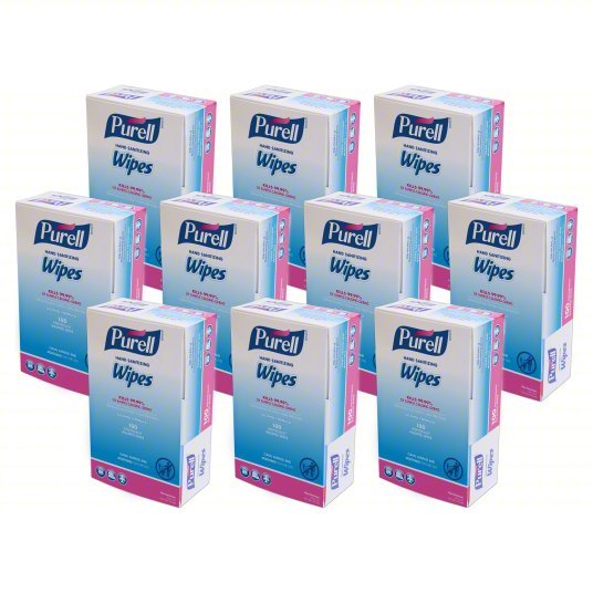 Purrell 9022-10 Hand Sanitizer Wipes Packet, 100 Wipes per Container, Alcohol