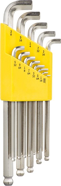 McMaster 90422A120 Stubby Ball-End High-Visibility L-Key Set 13 Pieces, Ball on Long Leg