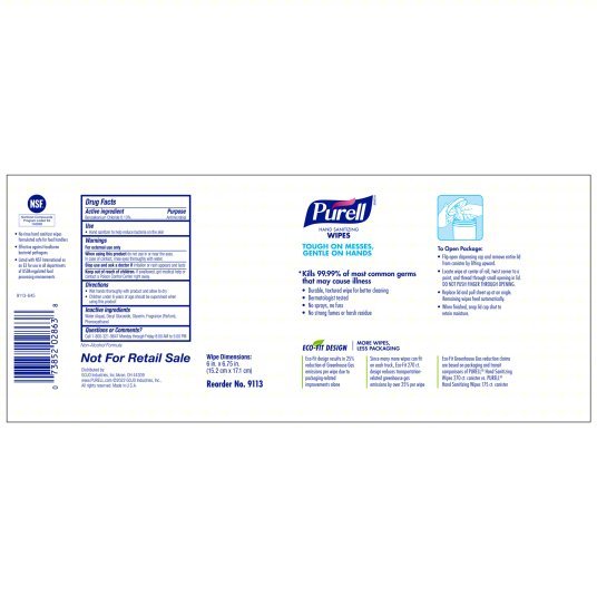 Purrell 9113-06 Hand Sanitizer Wipes Canister, 270 Wipes per Container, Citrus, FDA