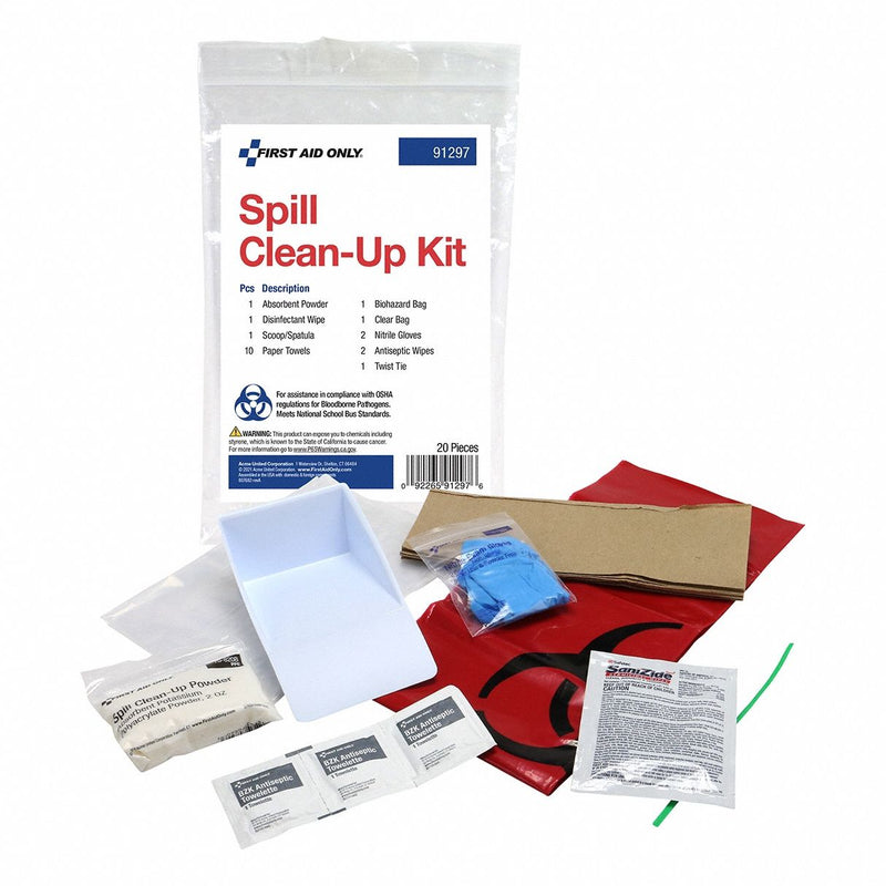 First Aid Only 91297 Body Fluid Spill Kit, (1) Pr Gloves, (1) Biohazard Bag/(1) Clear Plastic Bag, White